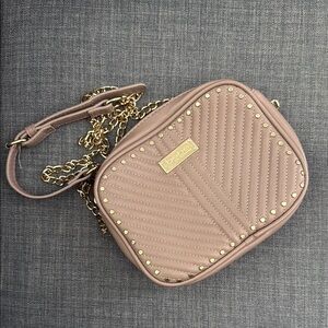 Bebe Hannah Square Taupe and Gold Crossbody Bag